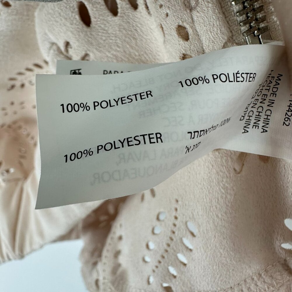 3/$25 Dex Faux Suede Bomber Jacket S Eyelet Floral Laser Cut Out Zip Up Beige - Picture 9 of 9